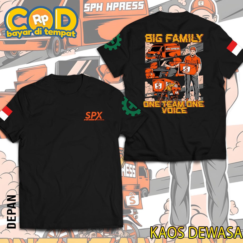 Baju Kaos Distro Casual Sablon Print SPX Big Family One Team One Voice Kaos Dewasa Kurir