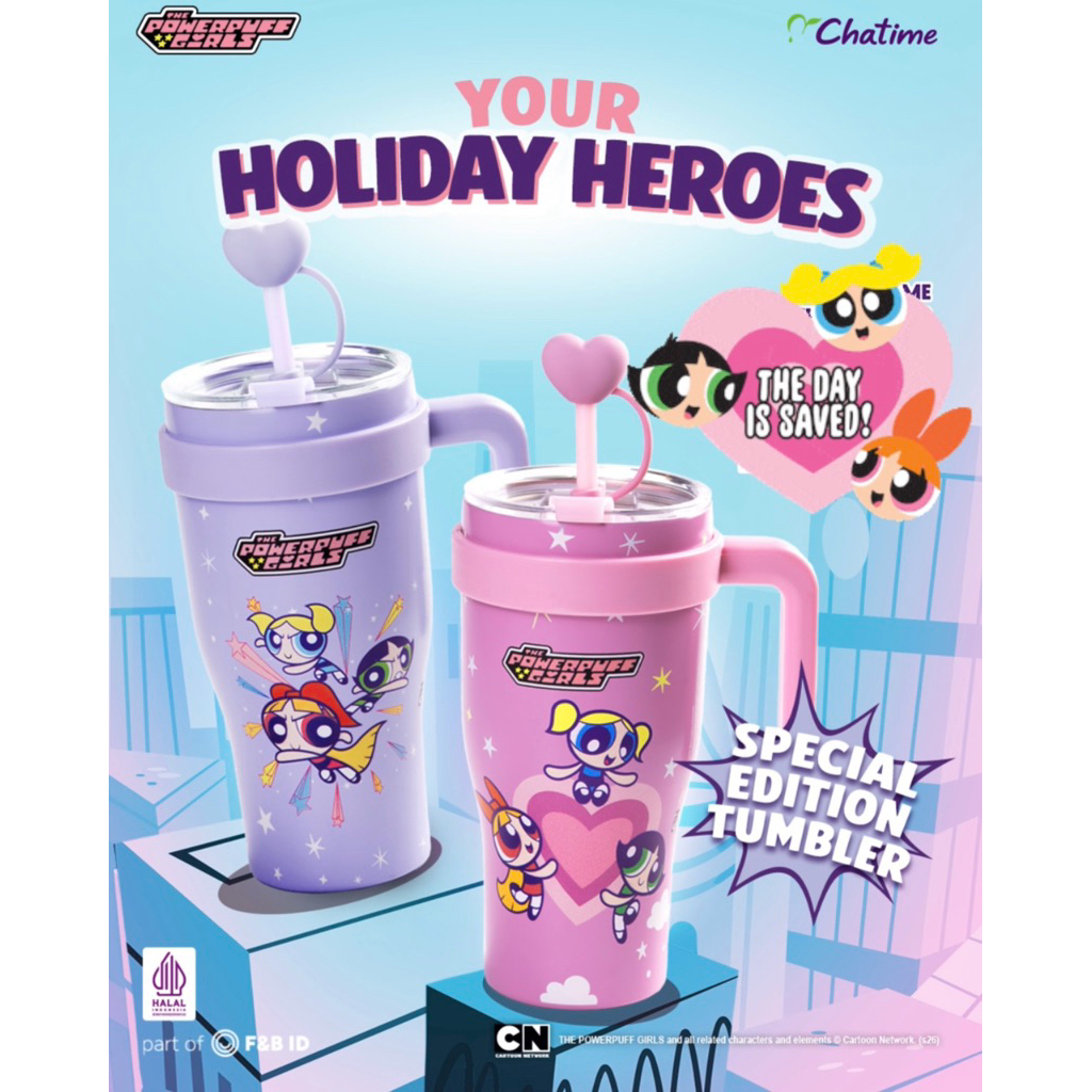 Original Tumbler Chatime Powerpuff Girl Blossom Bubbles Buttercup Mojo Jojo  XXI Cafe Premiere Wicke