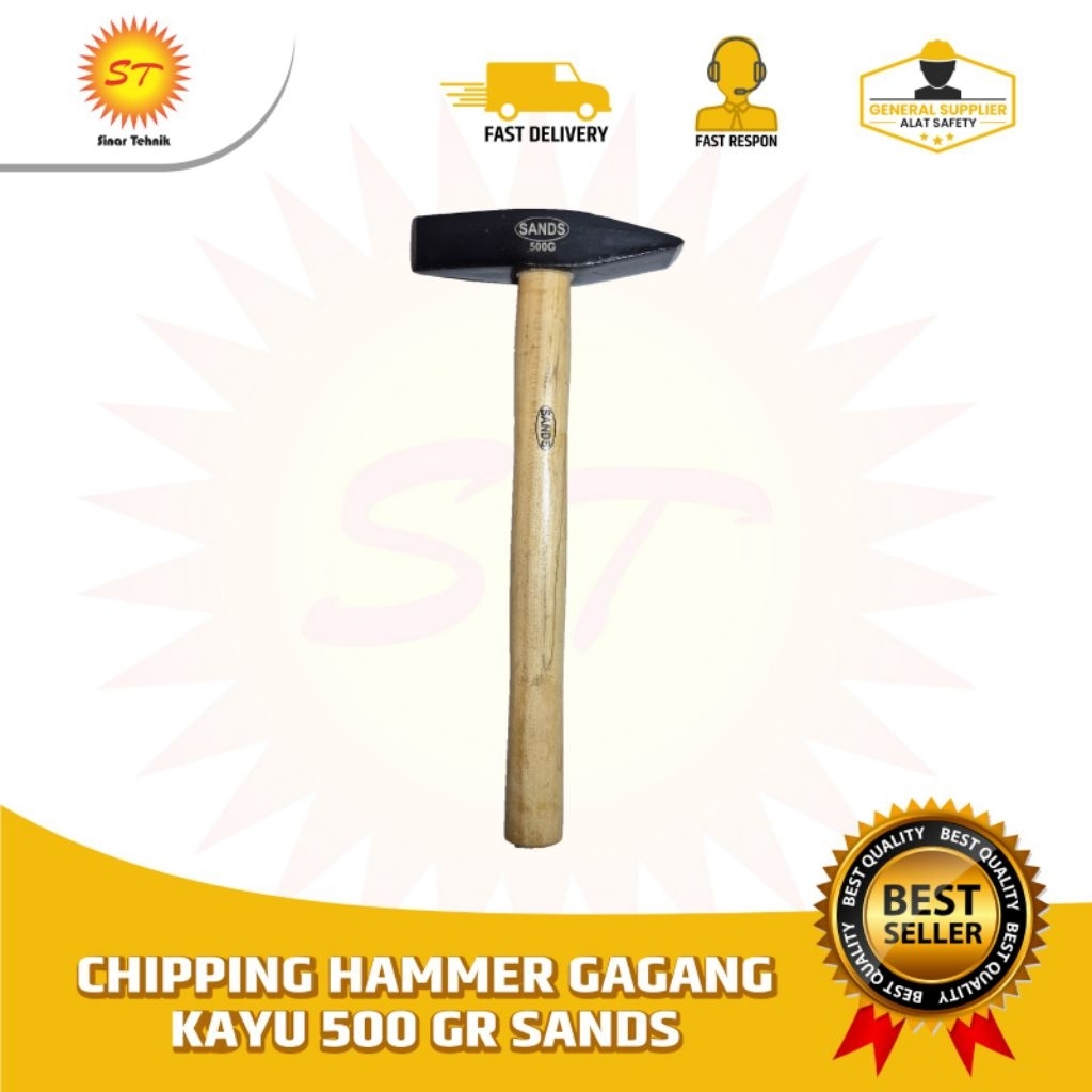 Palu Chipping | Palu Tukang | Chipping Hammer Gagang Kayu 500 Gram SANDS