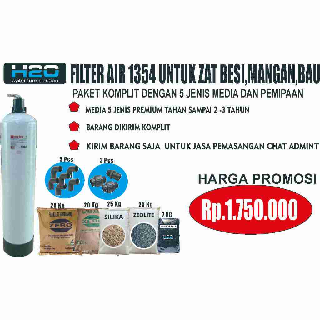 Filter Air Sumur Bor Keruh Bau - Tabung FRP 1354 (Besi, Karat, Berminyak, Bau)