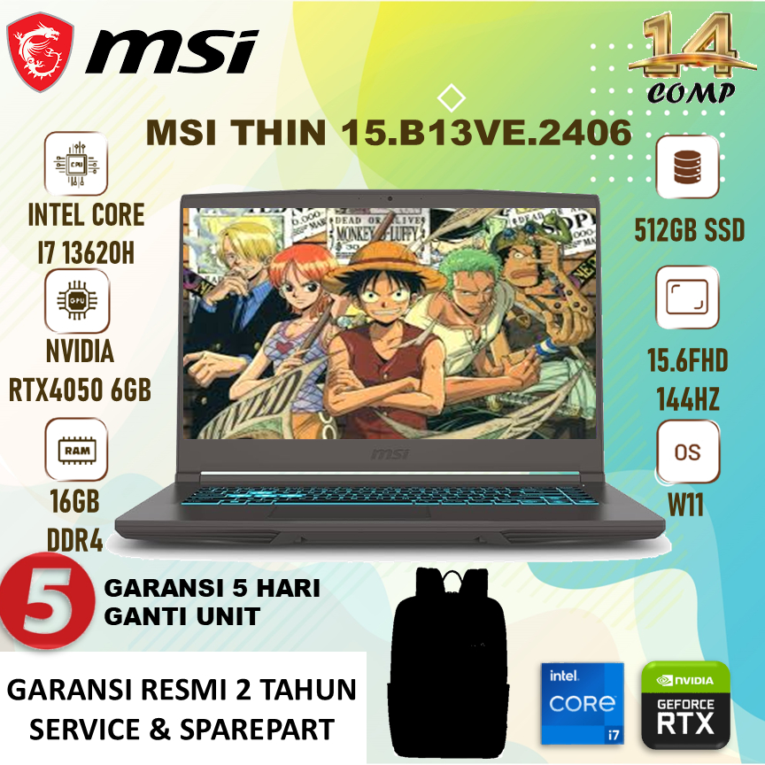 MSI Thin 15 B13VE i7-13620H RTX4050 16GB 512GB 15.6" 144Hz IPS Level