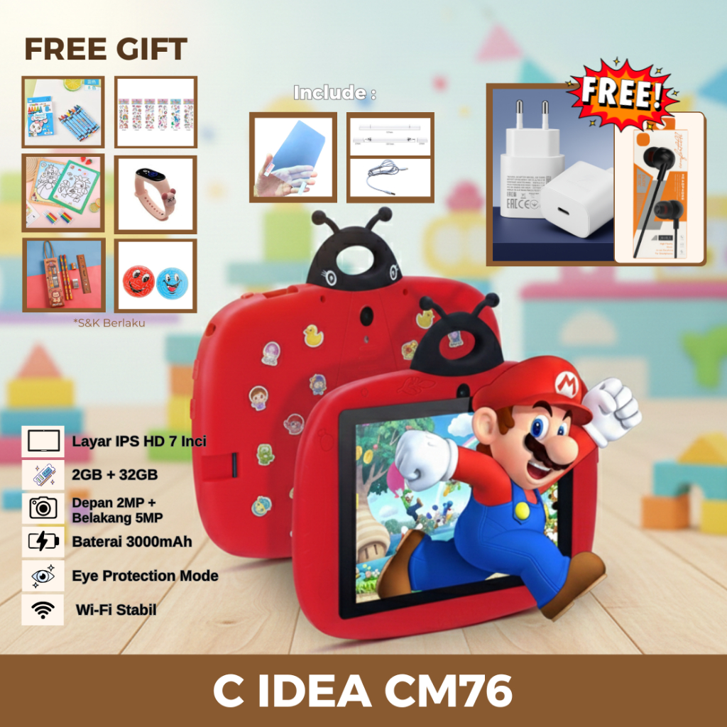 C IDEA Tablet Anak untuk belajar Tablet Edukasi Anak Tablet Android Hadiah Anak