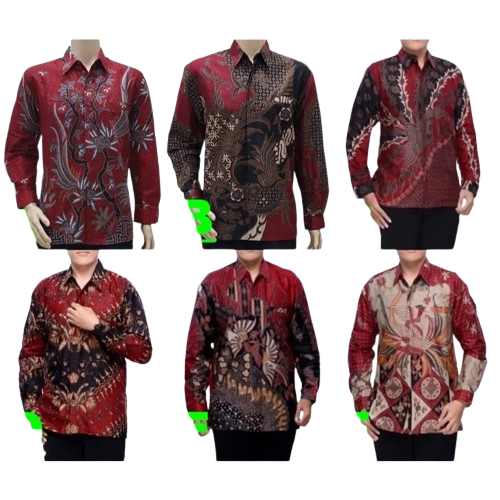 BATIK PRIA MERAH BIGSIZE SERAGAM BATIK MERAH HEM BATIK MERAH JUMBO KEMEJA BATIK LENGAN PANJANG MERRA
