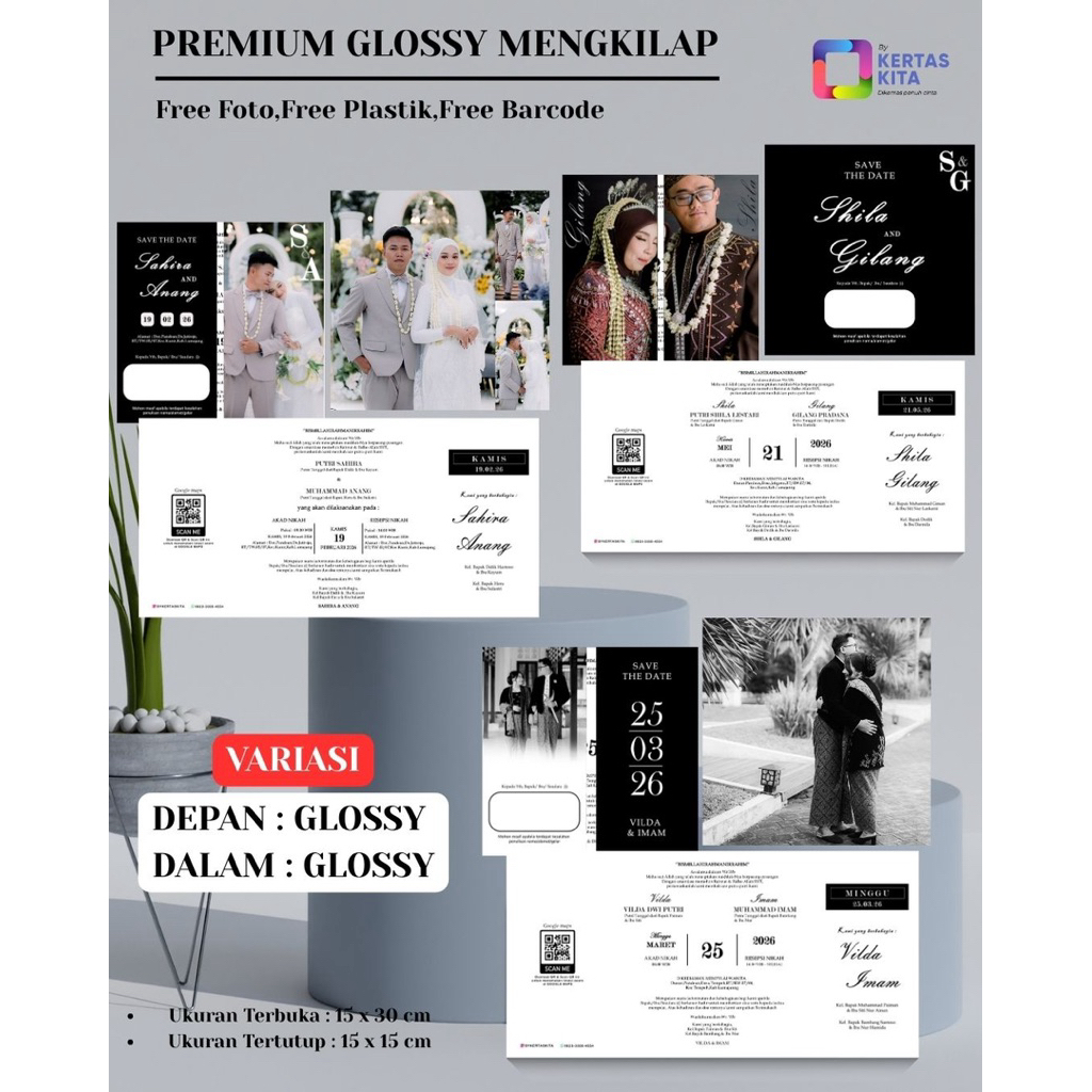 UNDANGAN PERNIKAHAN LIPAT GLOSSY MENGKILAP ELEGANT - UNDANGAN PERNIKAHAN MENGKILAP - UNDANGAN PERNIK