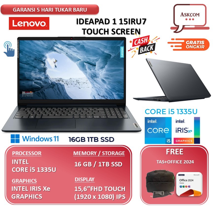 Laptop Lenovo  IdeaPad Slim 1 15IRU7 Touch Core i5 1335U 16GB 1TB SSD 15,6"FHD IPS TOUCH Windows 11