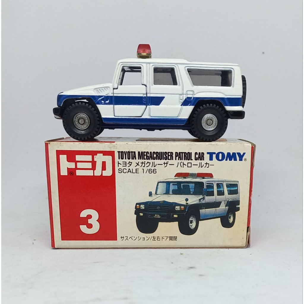 tomica toyota megacruiser mega cruiser patrol car no.3 tomy biru diecast (t)