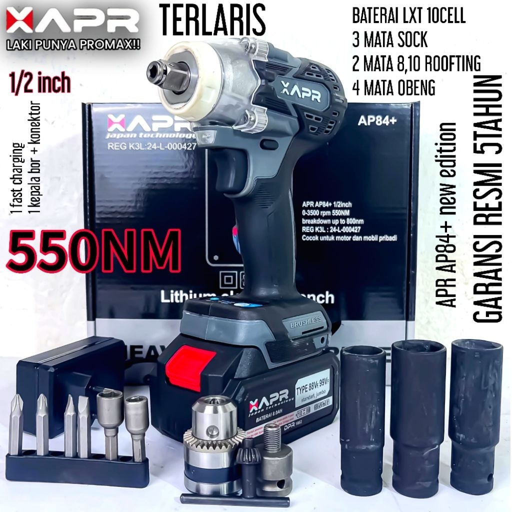 XAPR raja impact wrench type AP84+ 550nm 1 baterai lxt mesin pembuka baut roda bengkel motor ORIGINA