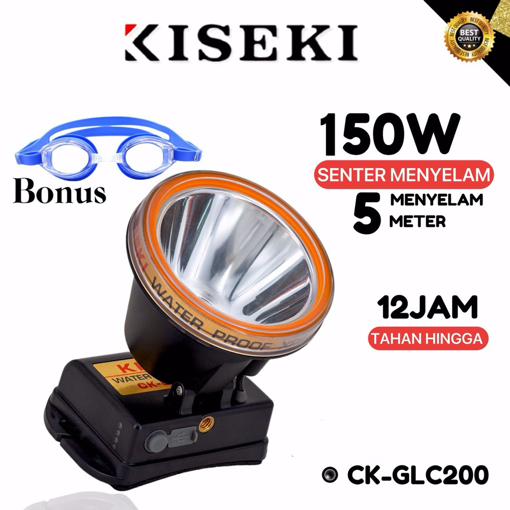 Kiseki Senter Kepala Selam CK-GLC200 150WATT Senter Kepala Diving Super Terang Dengan Sensor Gerak S