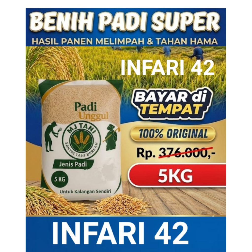 Benih padi unggul. INPARI 42  kemasan 5kg. benih Premium berkualitas