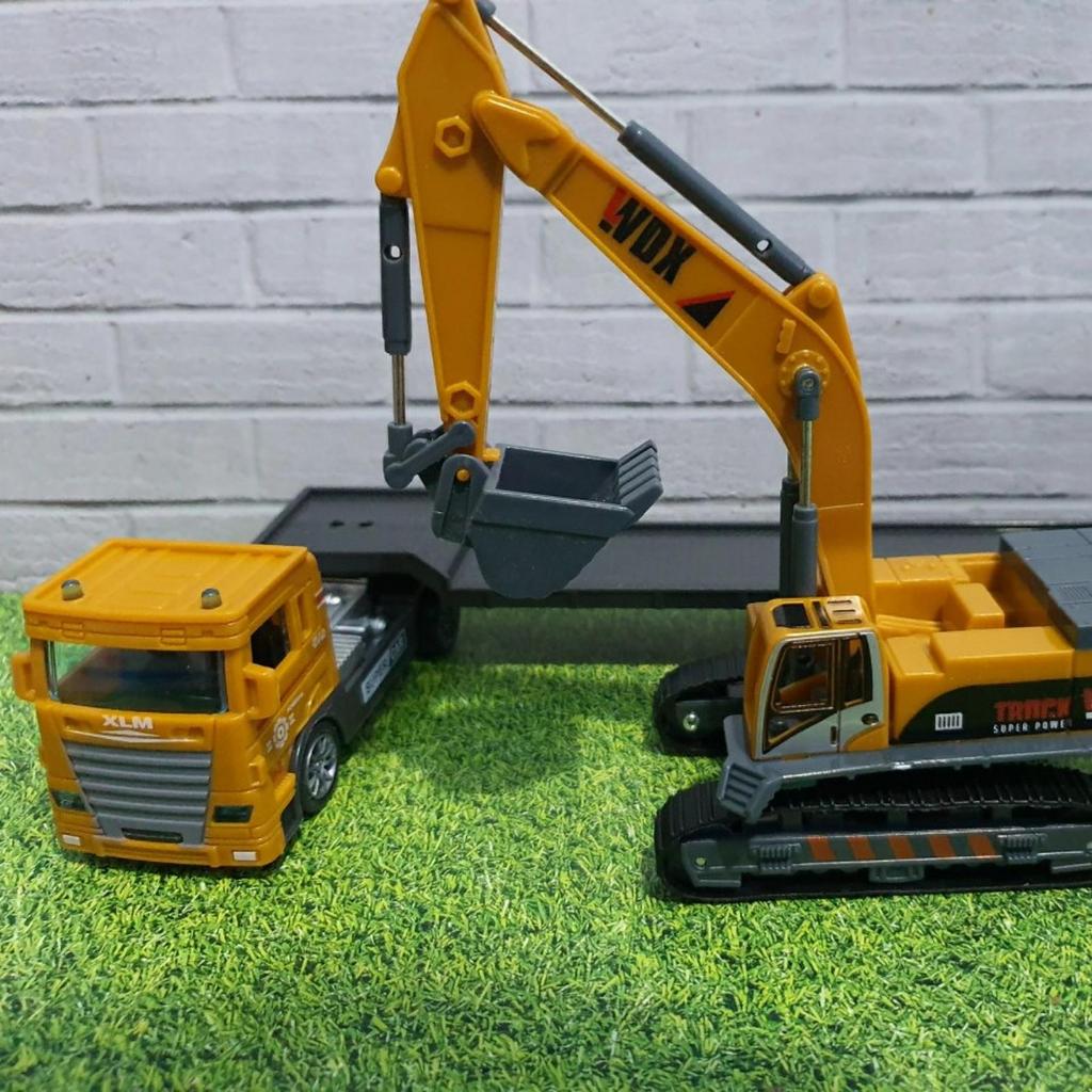 Diecast Set Truk Trailer & Excavator Alloy - Mainan Miniatur Mobil