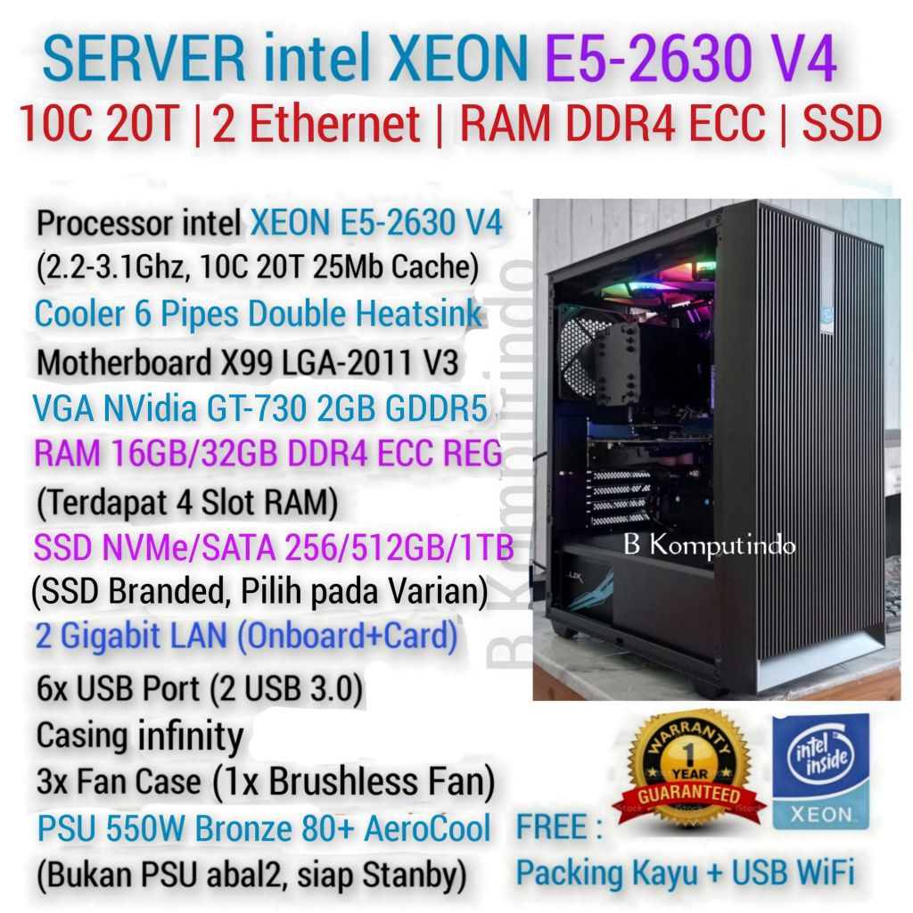 PC SERVER INTEL XEON E5 V4 | RAM DDR4 ECC | SSD | 2 Ethernet | KLINIK SEKOLAH ANBK UNBK CBT PULSA OF