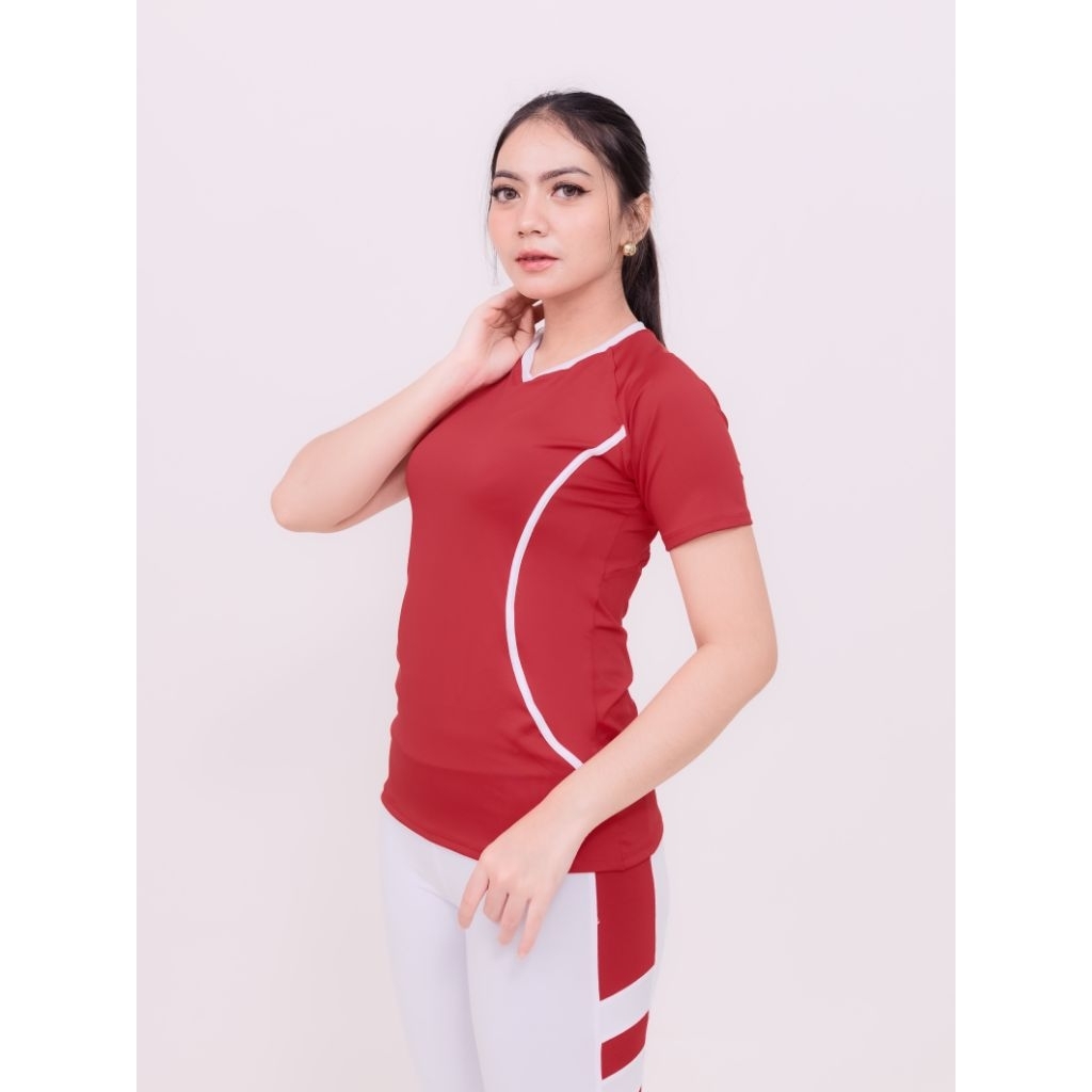 Baju senam wanita merah putih