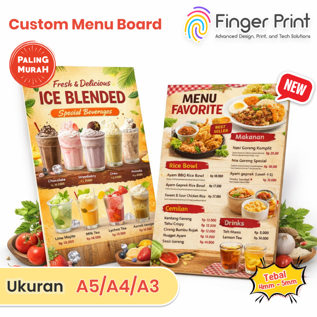 Papan Menu Resto Custom | Menu Board A3 A4 A5