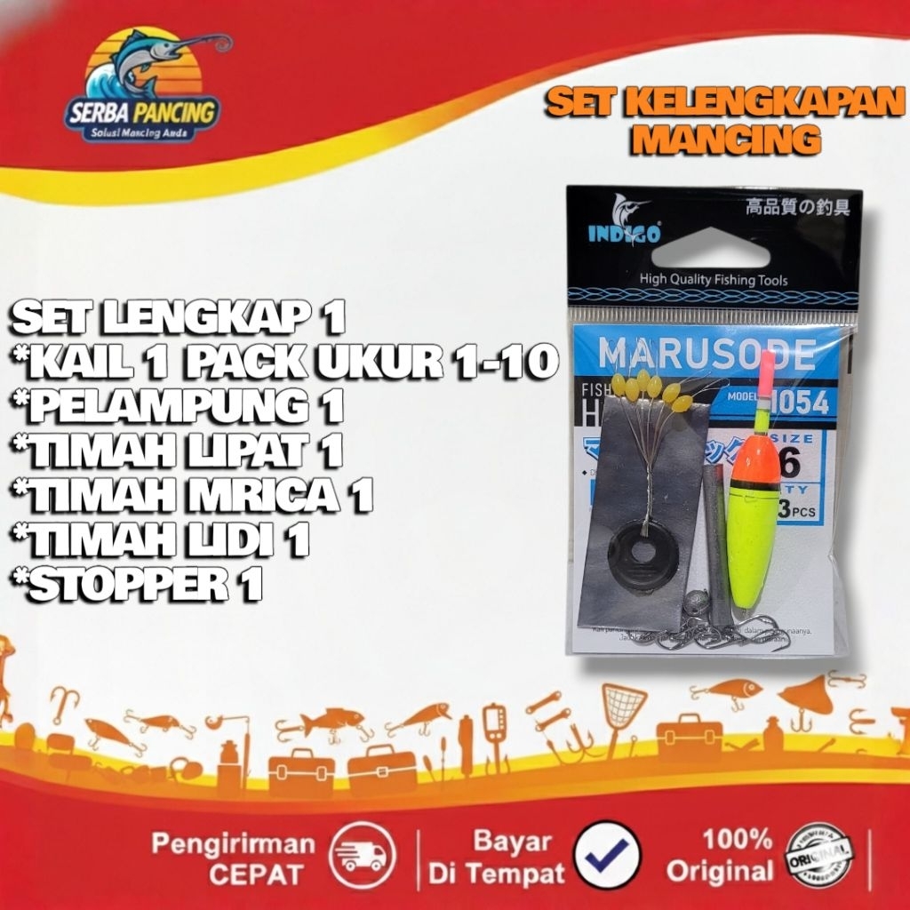 1 Set Kelengkapan Mancing Mata Kail Stopper Timah Pelampung Set Lengkap 1