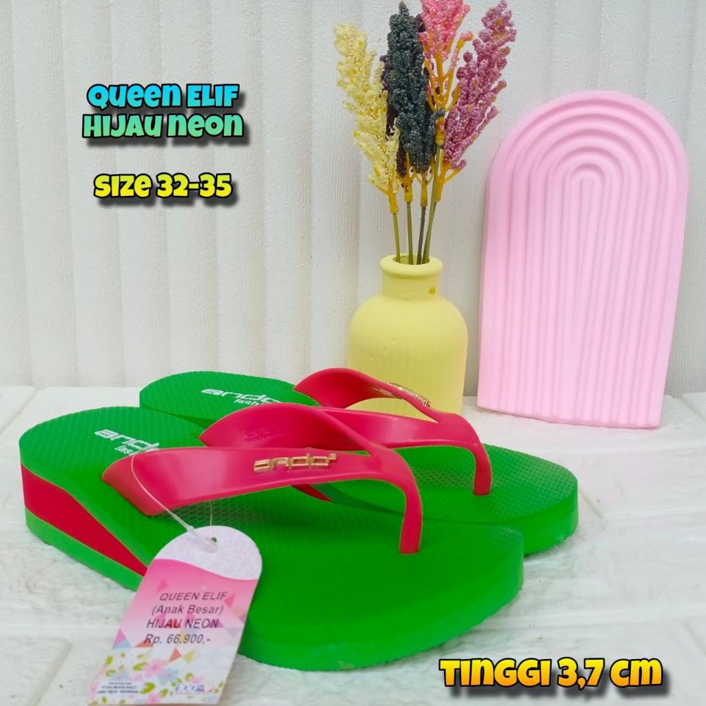 SANDAL JEPIT TINGGI ANAK PEREMPUAN SIZE 32-35 ANDO QUEEN ELIF OBRAL MURAH CANTIK - SANDAL WEDGES ANA
