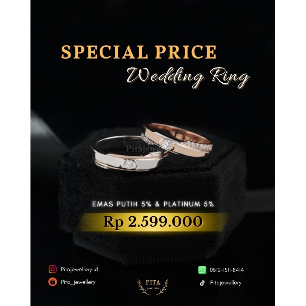 Paket Promo Cincin Kawin Emas Putih 5% dan Platinum 5%, Cincin Nikah, Tunangan, Lamaran, Promise, En