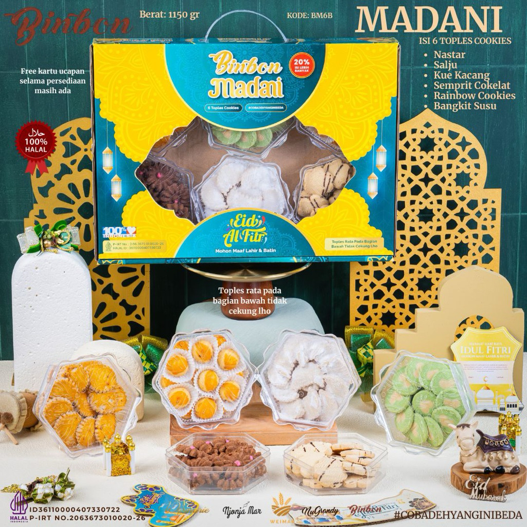 Binbon Madani - Paket Kue kering Lebaran isi 6 - Hampers Parsel Lebaran ekonomis