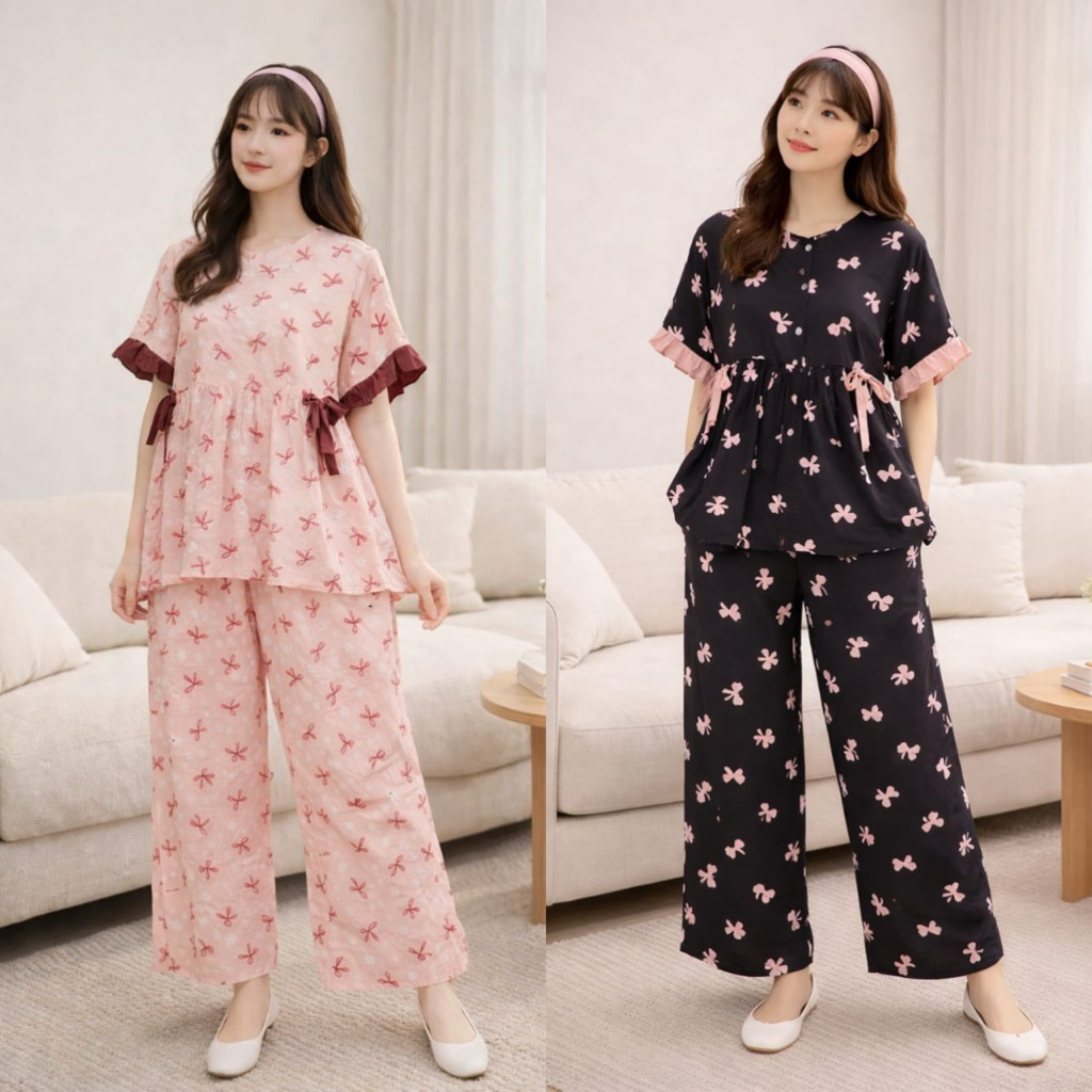 ONE SET NAYRA | SETELAN PANJANG WANITA | PIYAMA RAYON PREMIUM BUSUI PIYAMA KIMONO TALI SAMPING KANAN