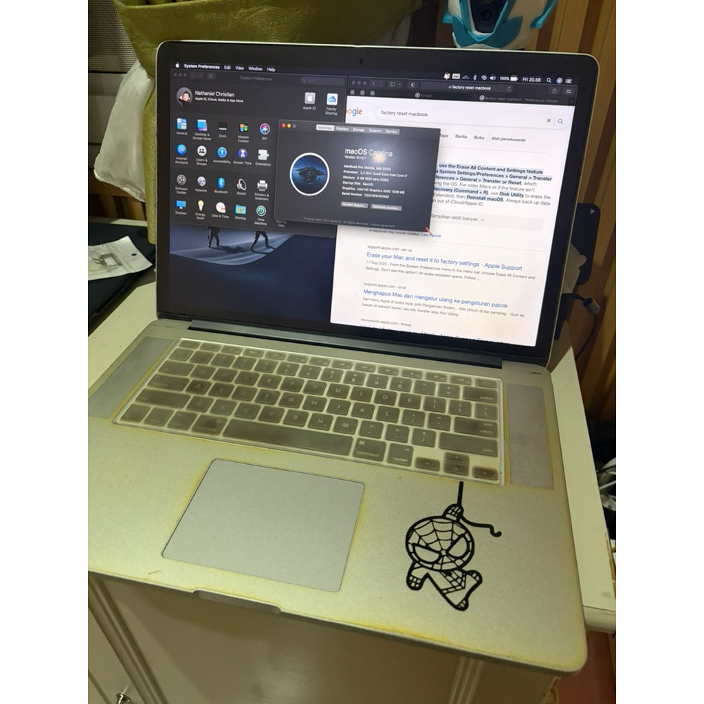 PRELOVED - MACBOOK PRO RETINA 15”INCH MID-2012 256GB i7 8GB