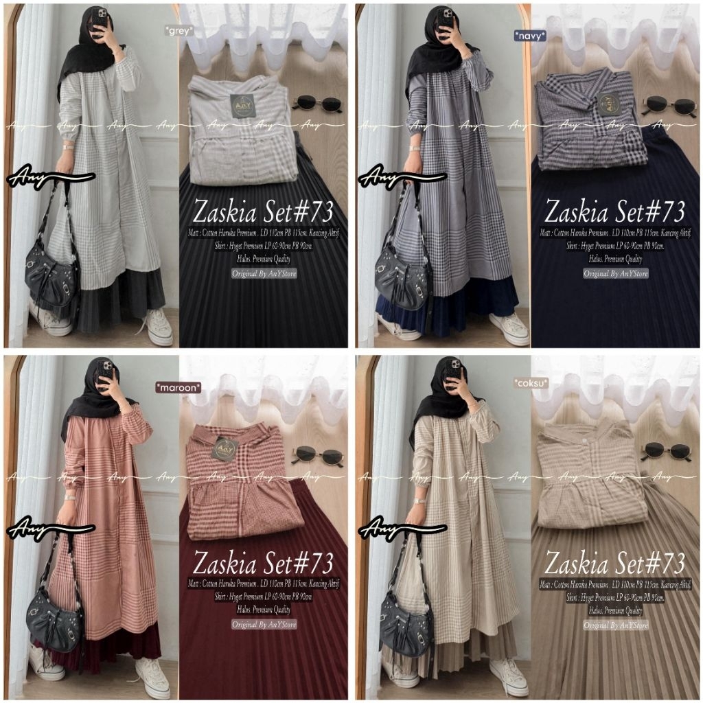 zaskia set #53 one set rok wanita kekinian by A.N.Y rok panjang plisket long tunik katun premium mid