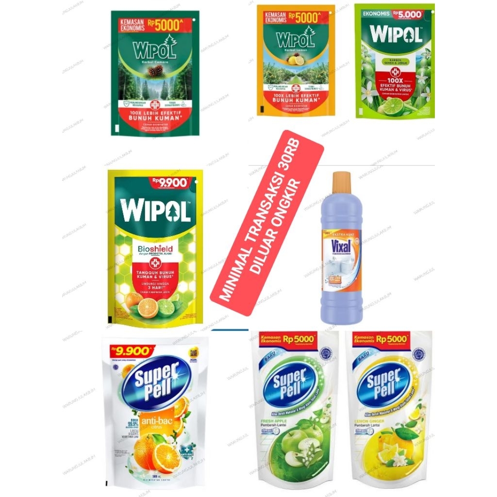 pembersih lantai, superpell, wipol, vixal 5 ribu dan 10 ribu