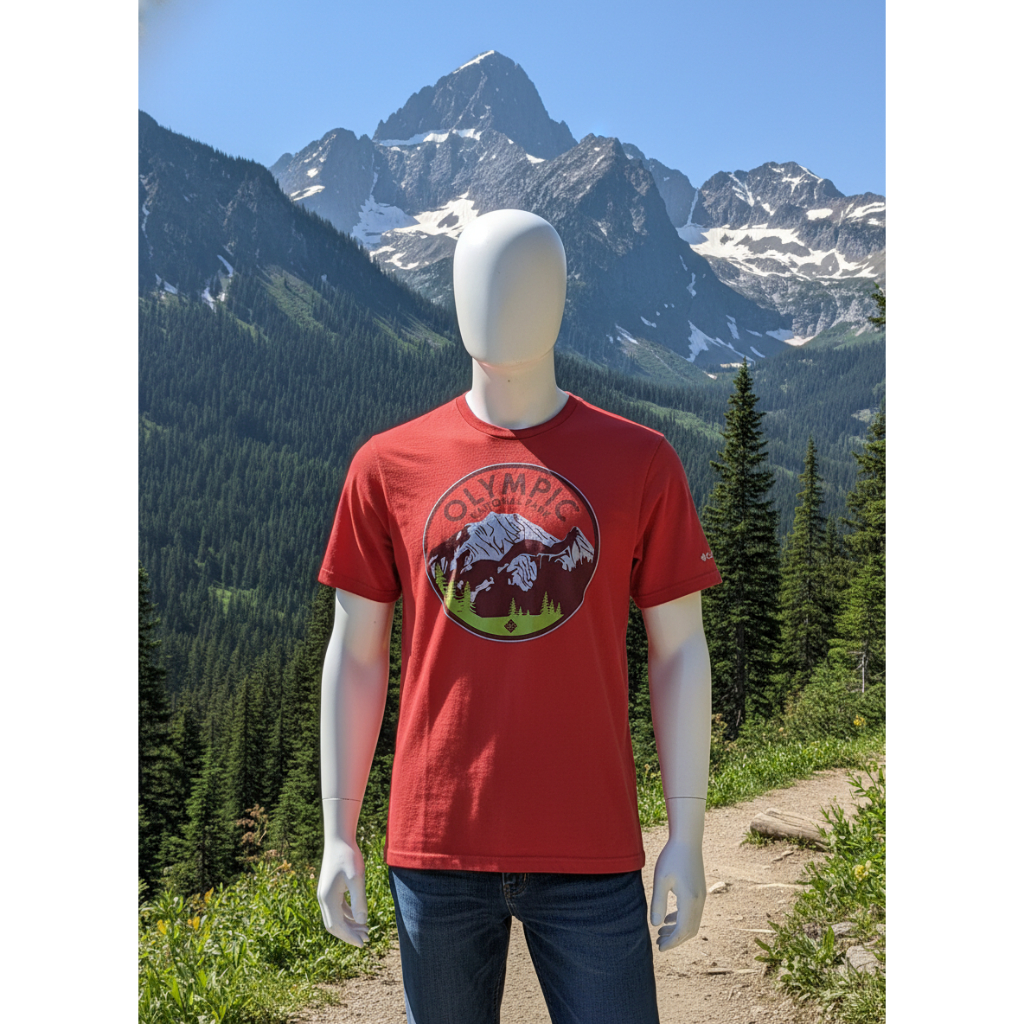 Merek: Columbia Original  Model: Kaos Lengan Pendek (Crewneck)  Warna: Merah  Desain: Grafis Olympic