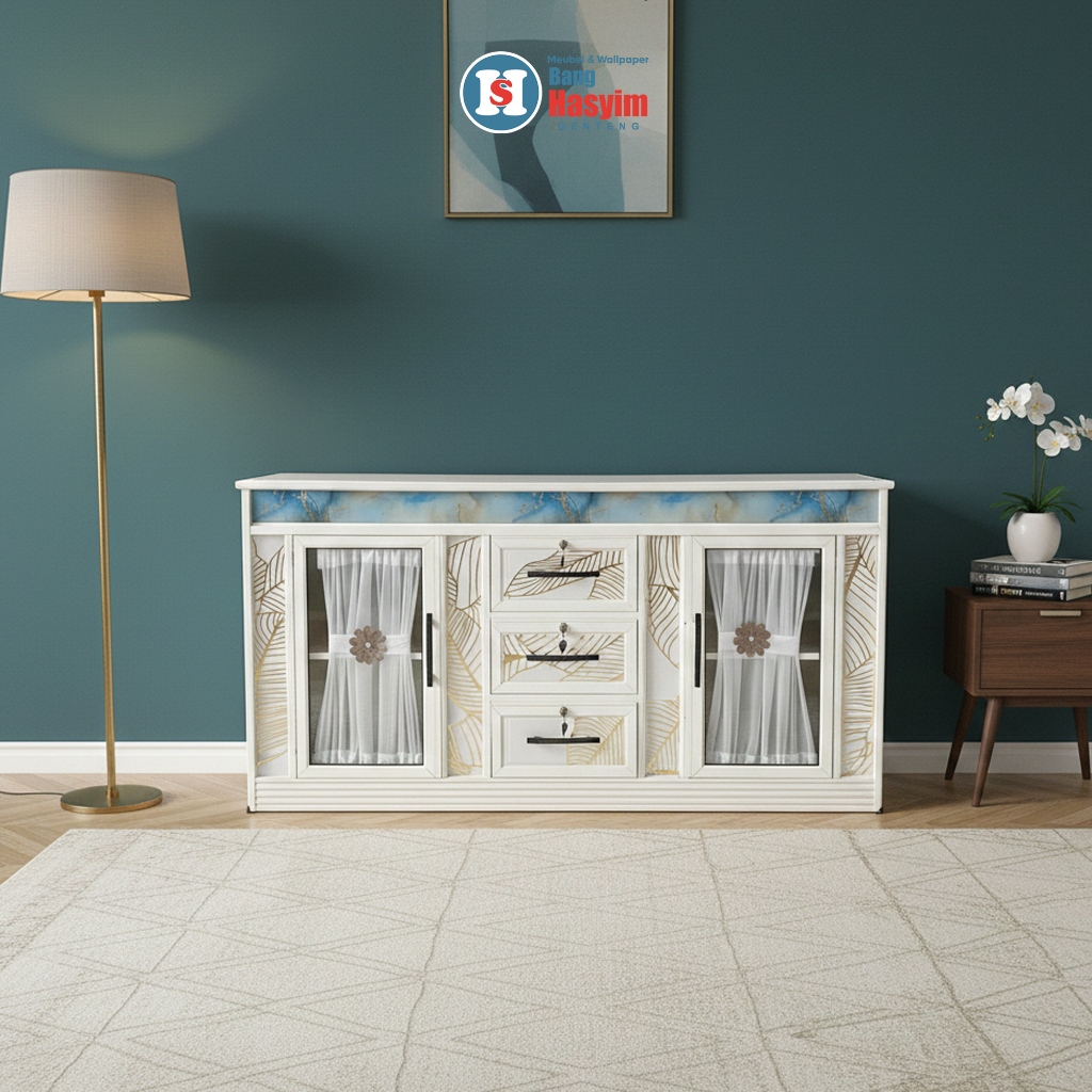 BANG HASYIM Buffet Gorden Lemari Buffet Minimalis, Service Table Modern, Buffet Table Aluminium Kaca
