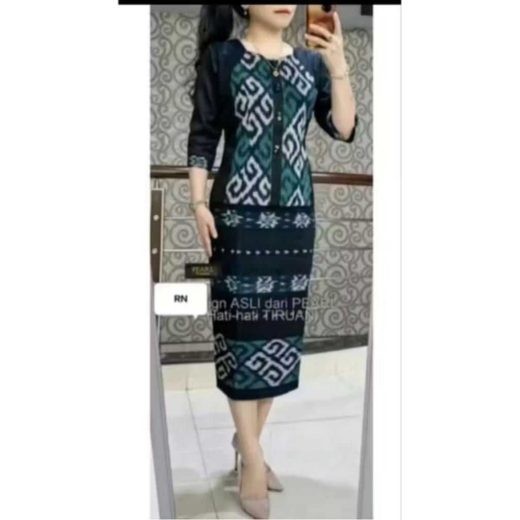 (READY STOK) STELAN BLUS KANCING ROK TENUN WANITA KOMBINASI TOYOBO