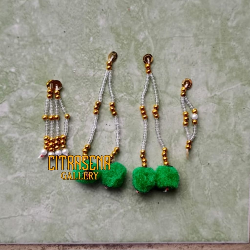 Set anting purwa hijau putih bening wayang golek