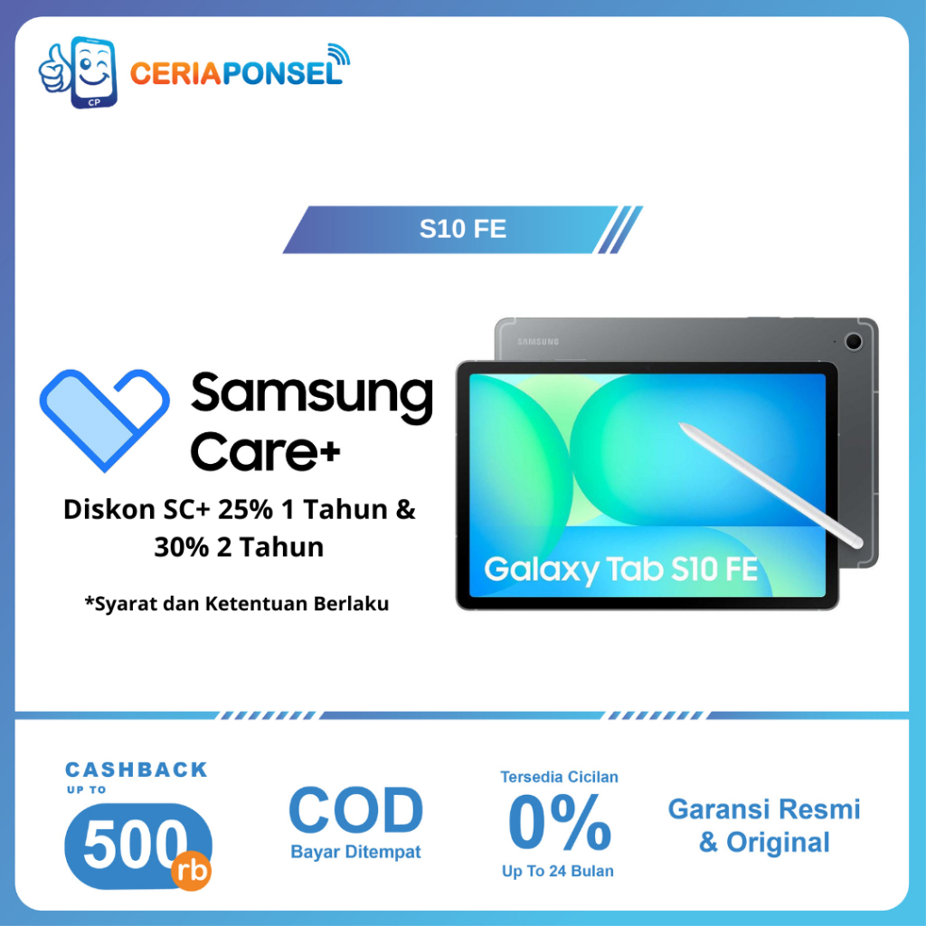 Samsung Galaxy Tab S10 FE 5G & Wifi 8/128GB, Galaxy AI,  Exynos 1580 (4 nm) | Garansi Resmi
