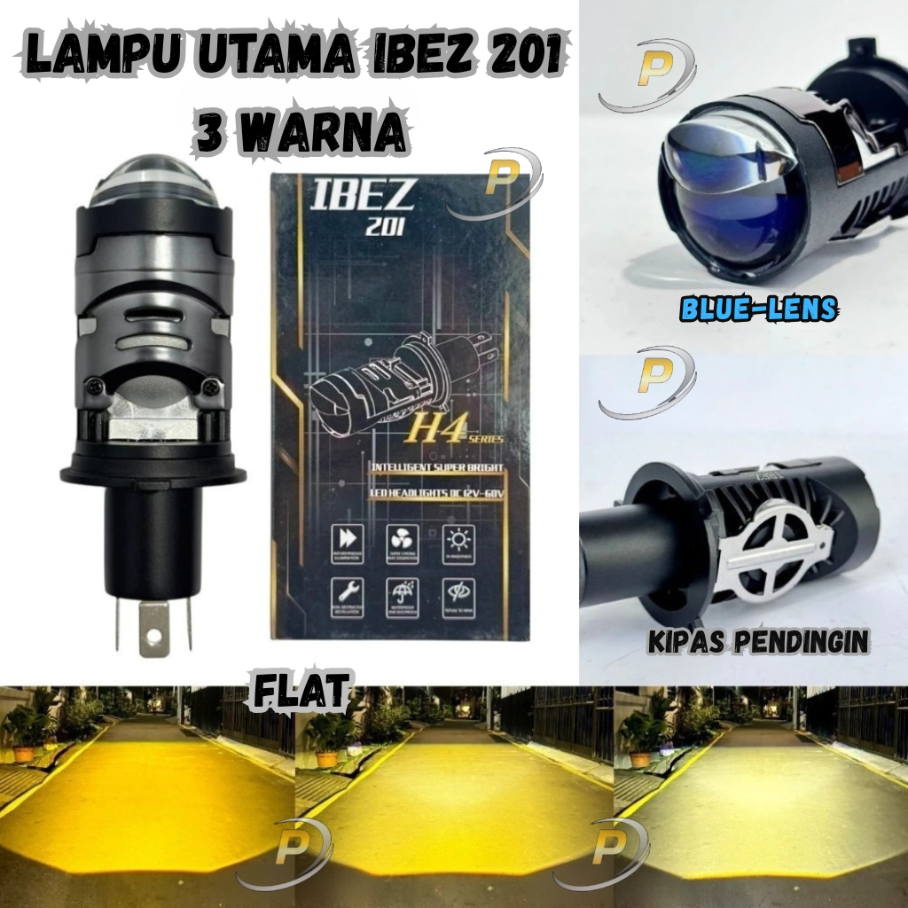 Lampu Depan Utama H4 IBEZ 201 Mini Biled Projie Projector 3 Warna All Weather Kipas Pendingin Bluele