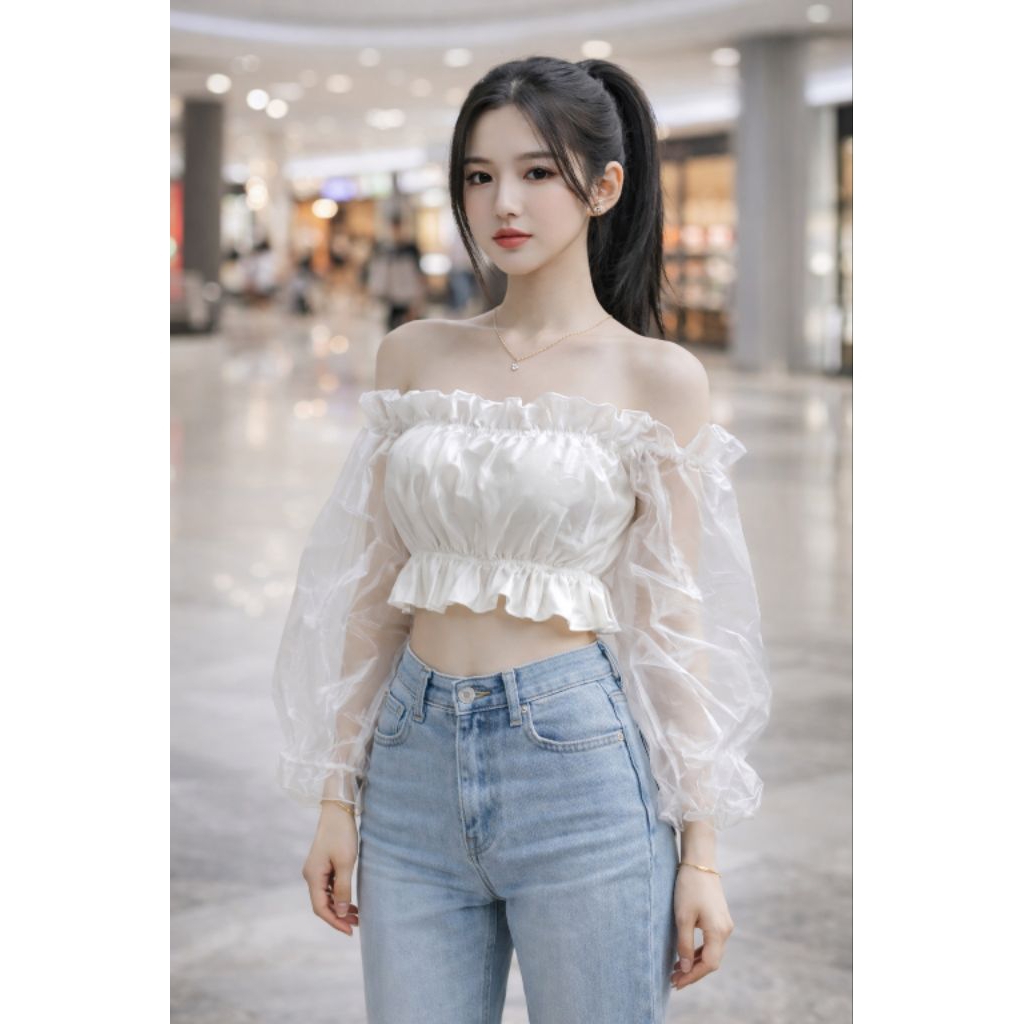 crop top korea lengan panjang sabrina