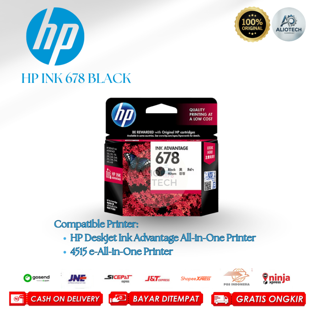 Tinta HP 678 Black Original Catrige Printer HP Deskjet Ink Advantage All-in-One Printer, 4515