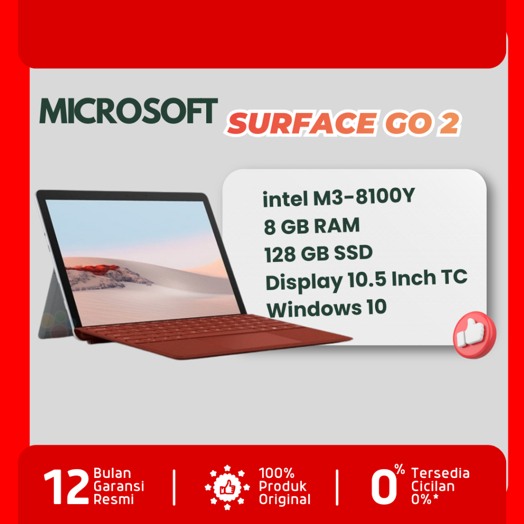 LAPTOP PELAJAR || Laptop Premium Microsoft Surface Go 2 Intel M3-8100Y 8GB RAM 128GB SSD Windows Ori