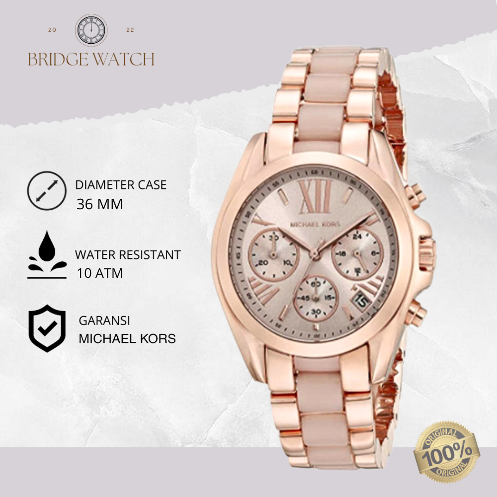 Jam Tangan Wanita Michael Kors MK6066 Bradshaw Chronograph Rosegold Mewah Original