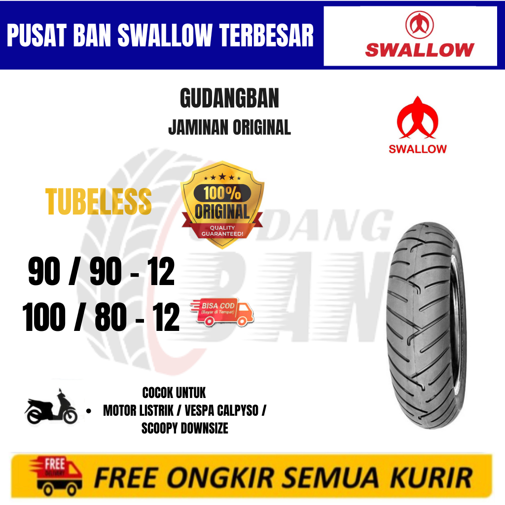 BAN MOTOR LISTRIK KYMCO [ 90 90 12  / 100 80 12 ] S-220 TVS CALYPSO kymco Ban Luar Motor kymco mocin