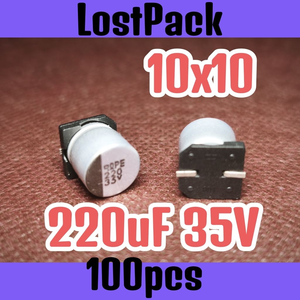 100pcs Solid kapasitor capasitor elko elco SMD 35v 220uf 35v 220 uf 35 v 35 volt VZA VLA VZJ 10x10 l