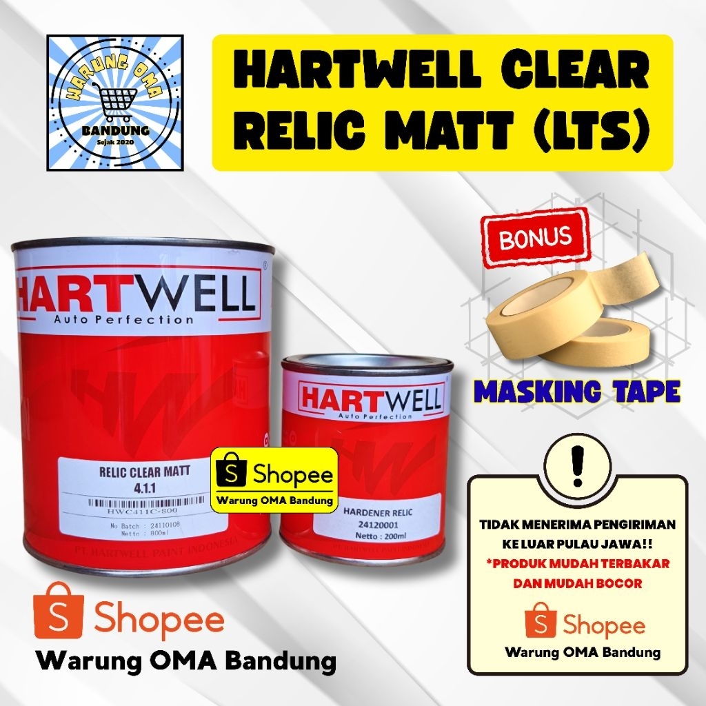 Hartwell Clear Vernish Relic Matt Lts - Gratis Masking Tape  - Perawatan Cat Mobil Motor