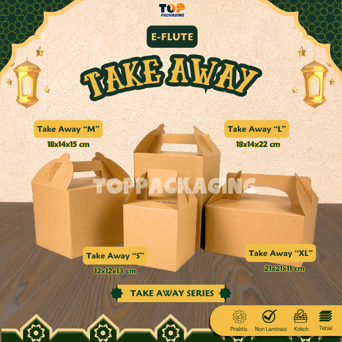 E-Flute Gable Box Take Away S M L XL Dus Jinjing Polos Kemasan Catering Makanan Hampers Souvenir