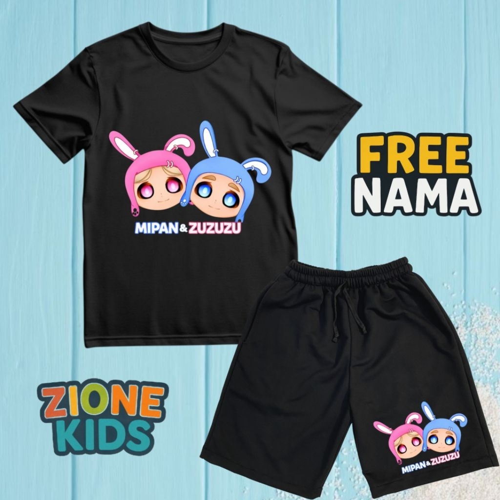 Stelan Kaos Anak Laki Laki Mipan & Zuzuzu Lucu Baju Dan Celana Free Nama
