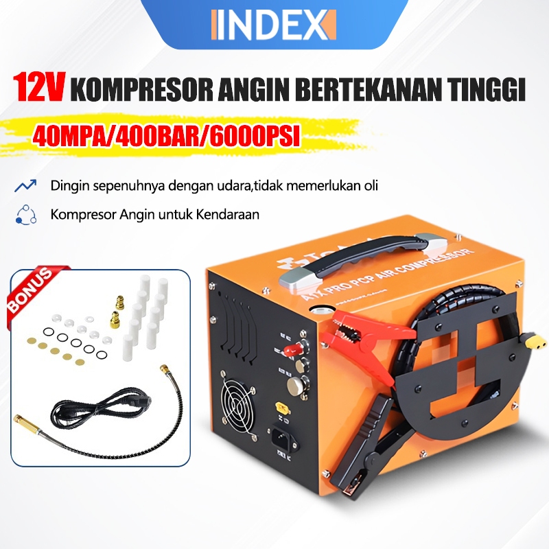 INDEX Kompresor Portable Mini 12V 4500PSI 40MPa - Electric PCP Air Compressor untuk Tabung Oksigen &