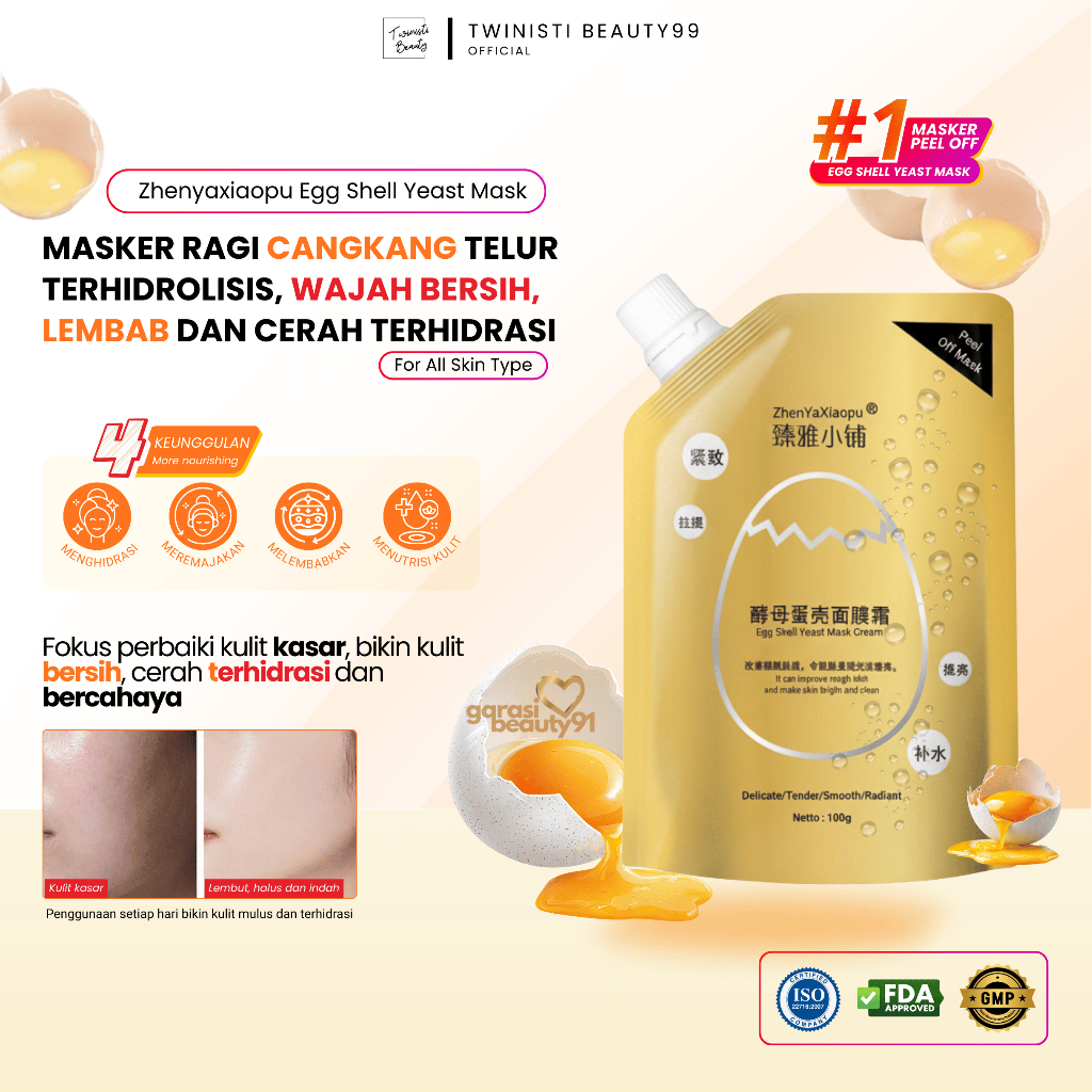 [ EGG SHELL MASK ] Masker Zhenyaxiaopu egg shell yeast mask 100gr anti-aging mengencangkan, mencerah
