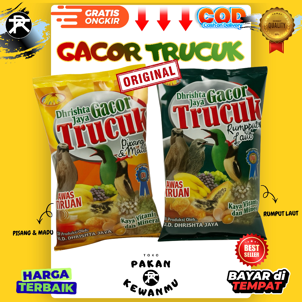 VOER GACOR TRUCUK DENGAN VARIAN PISANG MADU DAN RUMPUT LAUT SANGAT COCOK UNTUK BURUNG TRUCUK