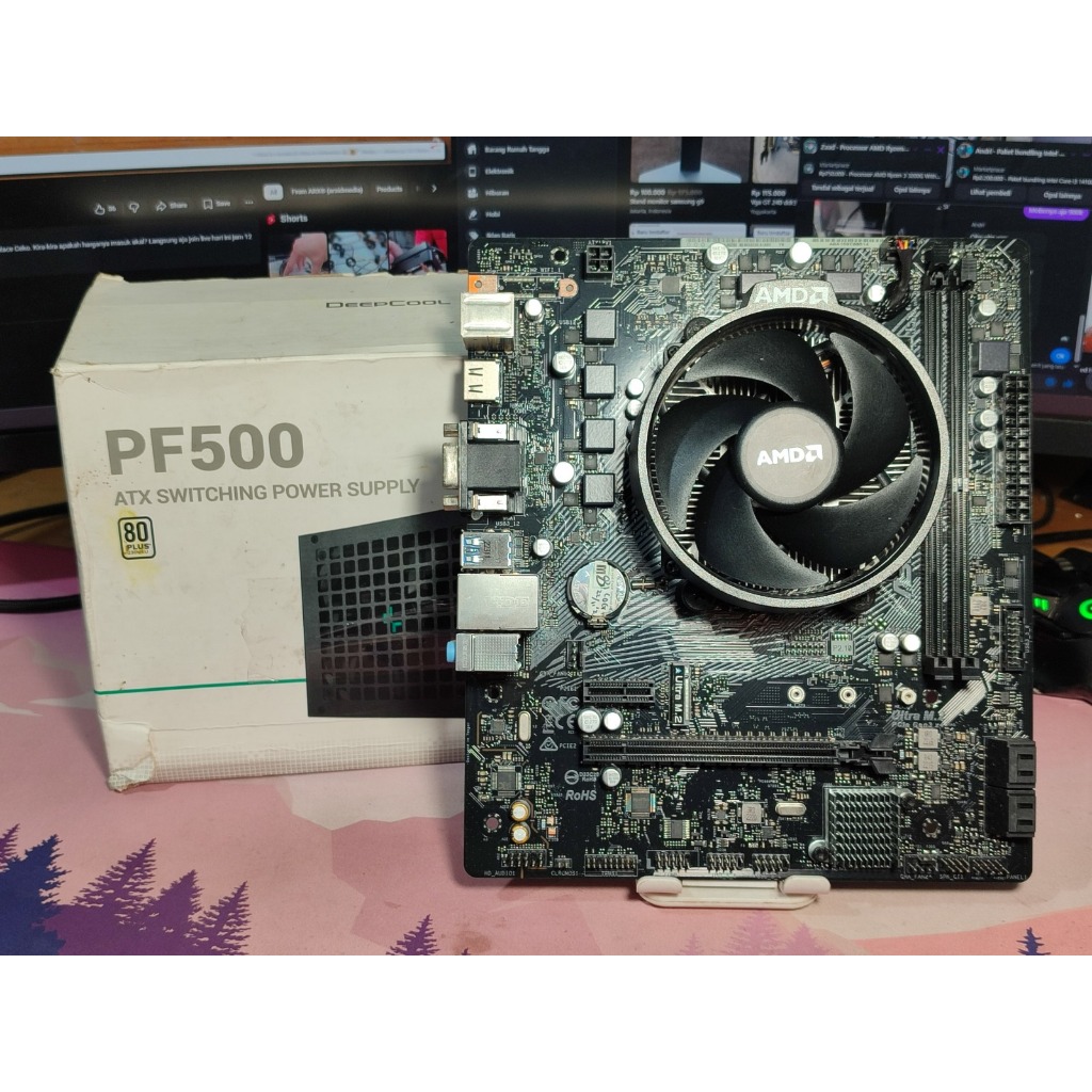Paket bundling AMD Ryzen 5 5600G With Radeon Graphics Asrock A520M-HVS PSU DEEPCOOL PF500 RAM 16GB S