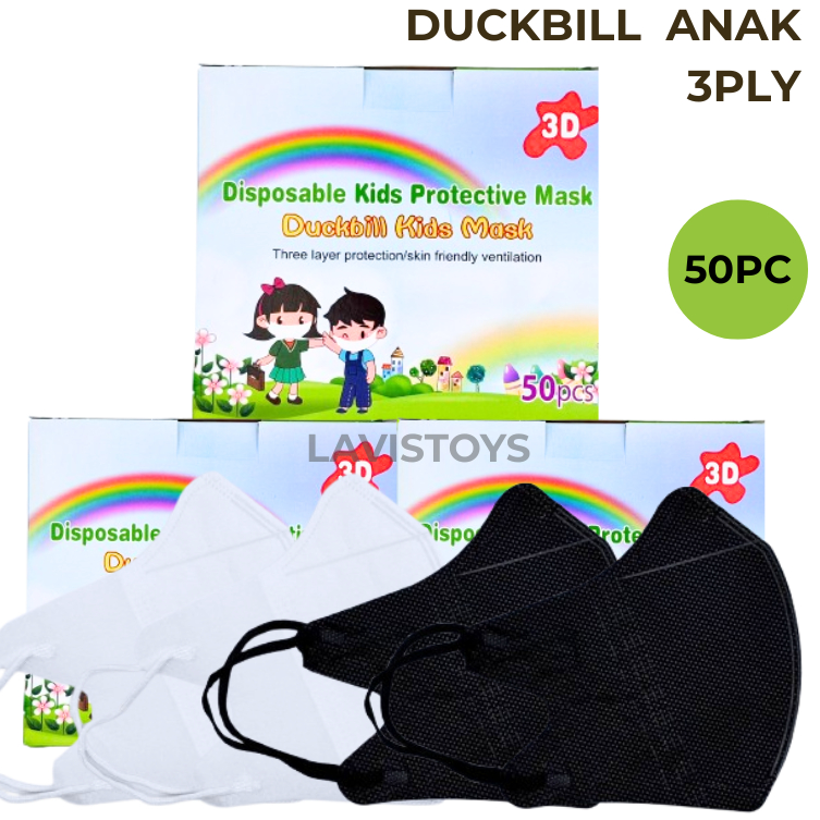 Masker Duckbill Anak Polos 3Ply isi 50pcs Masker Duckbill Anak polos Warna hitam putih