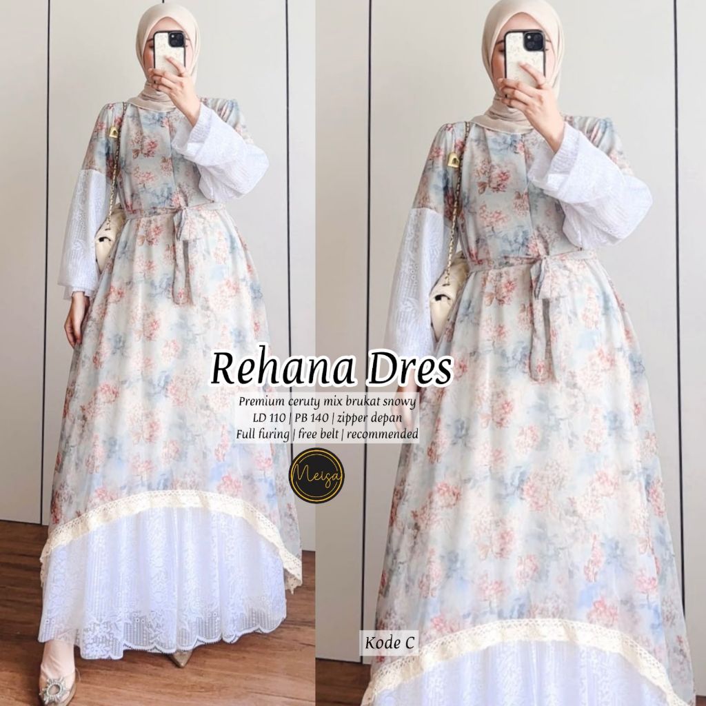 REHANA SEKALA FAIZHA SHENINA DRESS ORIGINAL BY MEISA BAHAN PREMIUM CERUTY MIX BRUKAT SNOWY PREMIUM C