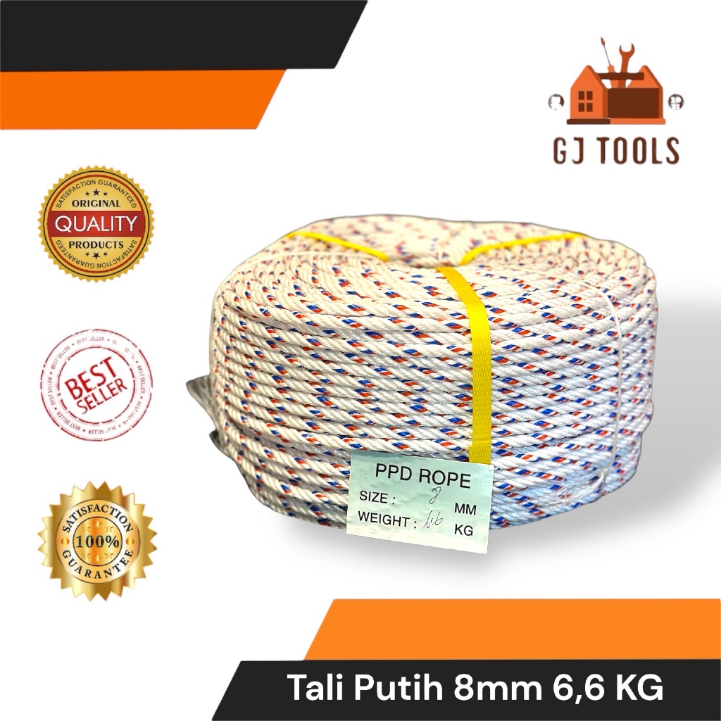 TALI TAMBANG PUTIH 8MM ISI 6,6 KG - TALI NYLON 8MM - TALI SERBA GUNA
