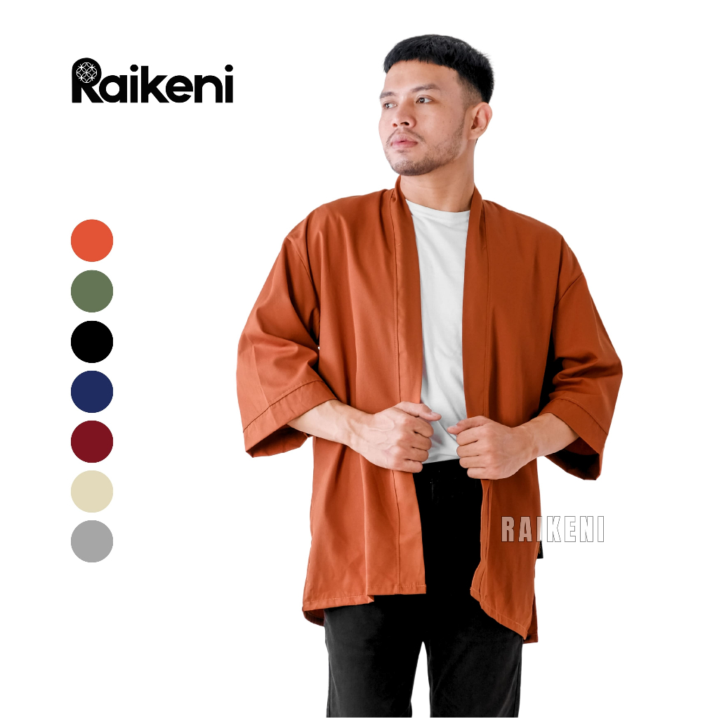 RAIKENI Kimono UNO | Kimono Outer 3/4 Jepang Orange | Jaket Unisex Jingga | Outerwear Pria Terracota