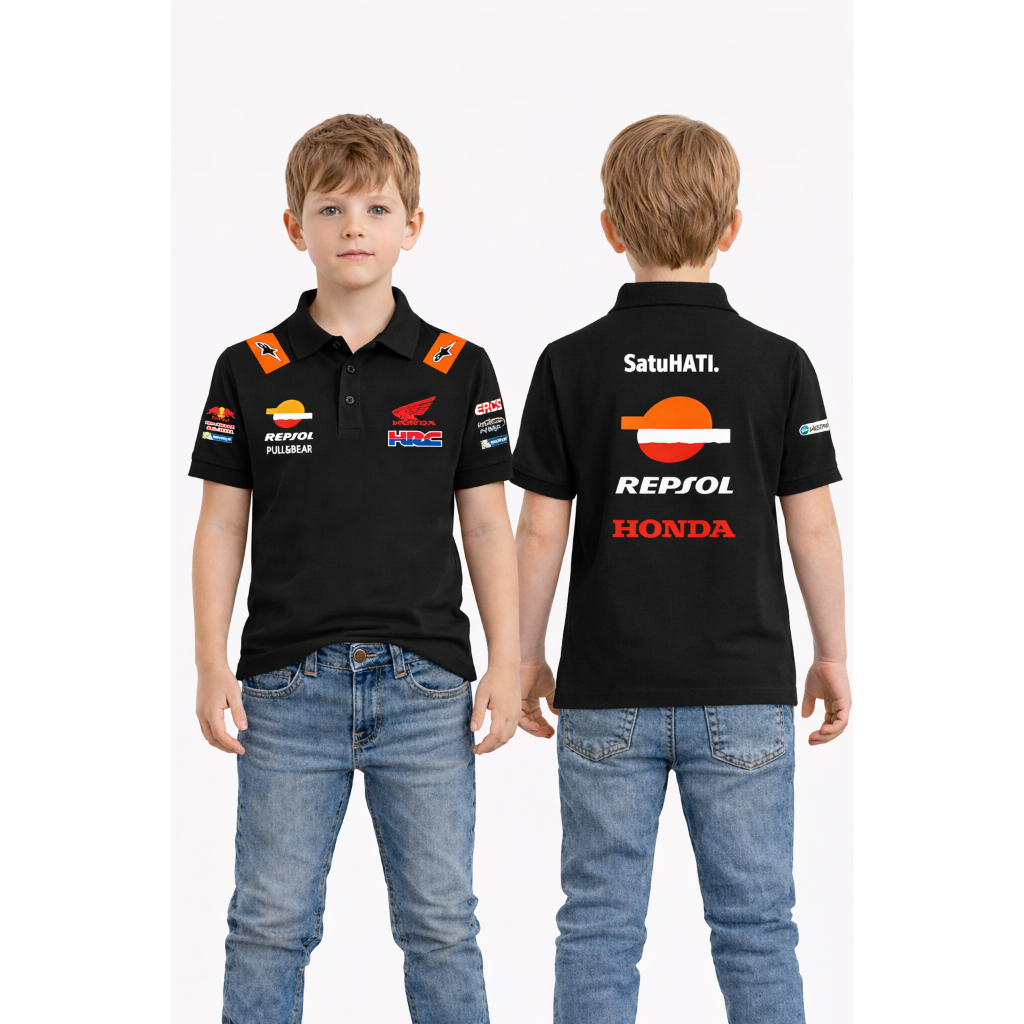 Kaos Polo Anak Repsol Honda Team MotoGP Edition - Hitam Racing Premium