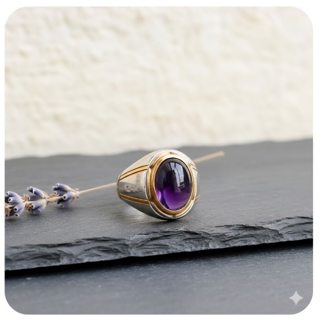 Cincin batu kecubung api / batu kecubung berserat mewah dan elegan